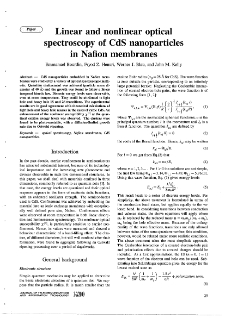Linear and nonlinear optical spectroscopy of CdS nanoparticles in Nafion membranes , Journal of Telecommunications and Information Technology, 2000, nr 1,2