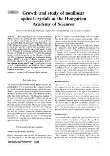 Growth and study of nonlinear optical crystals at the Hungarian Academy of Sciences, Journal of Telecommunications and Information Technology, 2000, nr 1,2