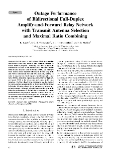 Outage Performance of Bidirectional Full-Duplex Amplify-and-Forward Relay Network with Transmit Antenna Selection and Maximal Ratio Combining, Journal of Telecommunications and Information Technology, 2018, nr 1