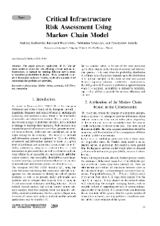 Critical Infrastructure Risk Assessment Using Markov Chain Model, Journal of Telecommunications and Information Technology, 2019, nr 2