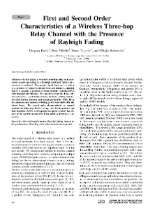 First and Second Order Characteristics of a Wireless Three-hop Relay Channel with the Presence of Rayleigh Fading, Journal of Telecommunications and Information Technology, 2020, nr 2