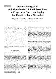 Optimal Voting Rule and Minimization of Total Error Rate in Cooperative Spectrum Sensing for Cognitive Radio Networks, Journal of Telecommunications and Information Technology, 2021, nr 1