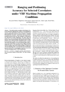 Ranging and PositioningAccuracy for Selected Correlatorsunder VHF Maritime PropagationConditions, Journal of Telecommunications and Information Technology, 2022, nr 3