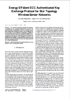 Energy efficient ECC authenticated key exchange protocol for wireless sensor networks with star topology, Journal of Telecommunications and Information Technology, 2024, nr 1