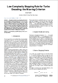 Low Complexity Stopping Rule for Turbo Decoding: the Max-log Criterion, Journal of Telecommunications and Information Technology, 2024, nr 1