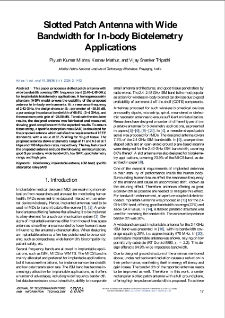 Slotted Patch Antenna with Wide Bandwidth for In-body Biotelemetry Applications, Journal of Telecommunications and Information Technology, 2024, nr 2