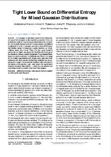 Tight Lower Bound on Differential Entropy for Mixed Gaussian Distributions, Journal of Telecommunications and Information Technology, 2024, nr 2