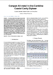 Compact All-Metal In-Line Combline Coaxial Cavity Diplexer, Journal of Telecommunications and Information Technology, 2024, nr 4