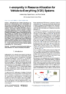 k-anonymity in Resource Allocation for Vehicle-to-Everything (V2X) Systems, Journal of Telecommunications and Information Technology, 2025, Special Issue