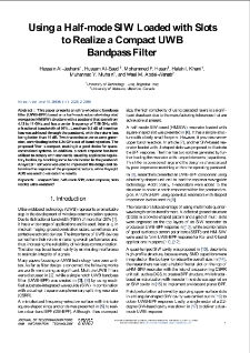 Using a Half-mode SIW Loaded with Slots to Realize a Compact UWB Bandpass Filter, Journal of Telecommunications and Information Technology, 2025, nr 2