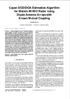 Capon DOD/DOA Estimation Algorithm for Bistatic MIMO Radar Using Dipole Antenna Arrays with Known Mutual Coupling, Journal of Telecommunications and Information Technology, 2025, nr 3