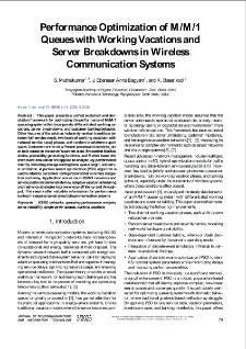 Performance Optimization of M/M/1 Queues with Working Vacations and Server Breakdowns in Wireless Communication Systems, Journal of Telecommunications and Information Technology, 2025, nr 3