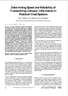 Determining Speed and Reliability of Transmitting Indicator Information in Residual Class Systems, Journal of Telecommunications and Information Technology, 2026, nr 1