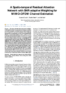 A Spatio-temporal Residual Attention Network with SNR-adaptive Weighting for MIMO-OFDM Channel Estimation, Journal of Telecommunications and Information Technology, 2026, nr 3