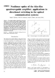 Nonlinear optics of the thin-film quasiwaveguide amplifier: applications to directional switching in the optical communication systems, Journal of Telecommunications and Information Technology, 2000, nr 1-2