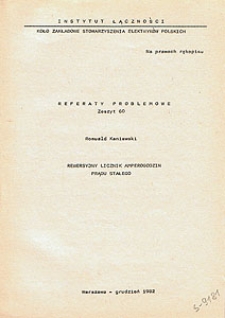 Rewersyjny licznik amperogodzin prądu stałego. Referaty Problemowe, zeszyt 60
